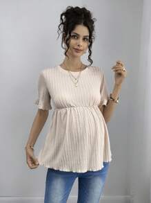 Momance Maternity Jacquard Loose Ruffle Sleeve Blouse - Khaki - View 3