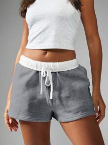 MISSGUIDED Cómodos pantalones cortos deportivos con cordón, pantalones cortos para correr, ropa activa para el gimnasio, ropa de estar en casa, ropa de entrenamiento con bolsillos laterales - Gris - Ver 4