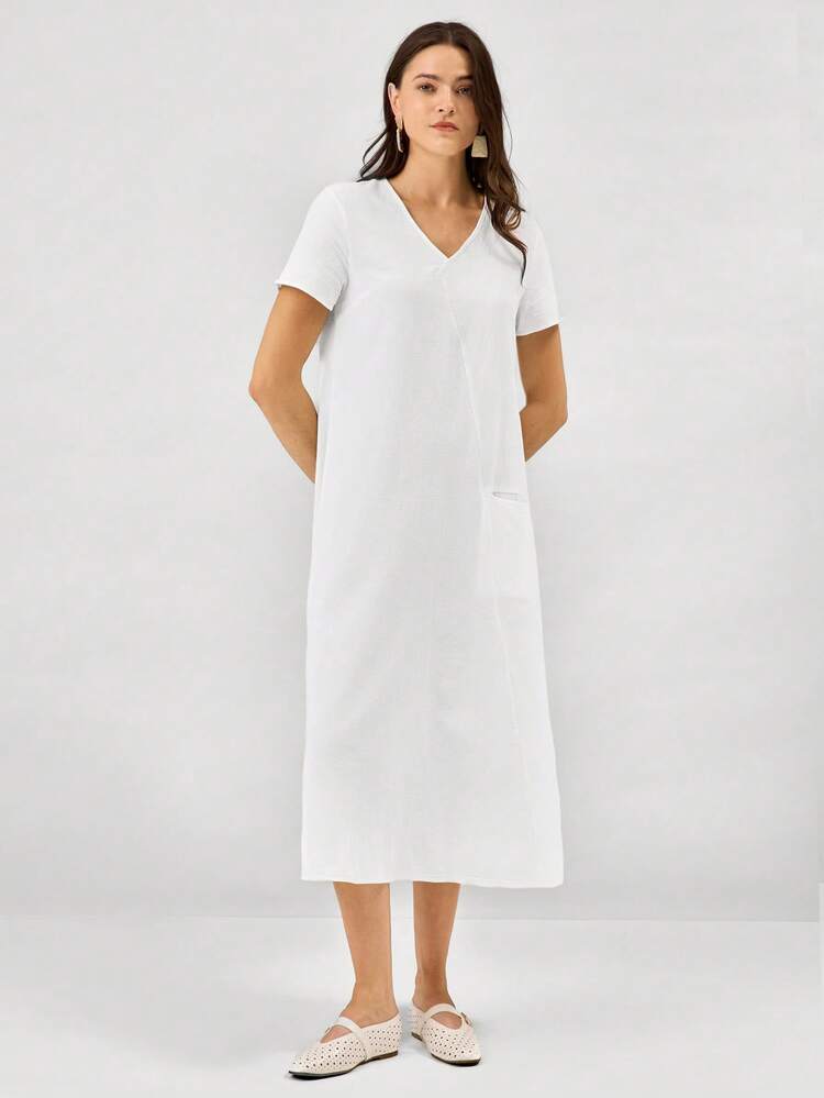 Women Casual Solid Short Sleeve Dress, Work And Everyday Wear White Dress Summer Outfits For Women White Dresses For Women