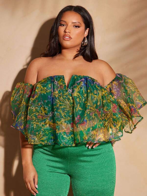 Vixey Off Shoulder Printed Organza Top, Boho, Boho Women Clothing, Cute Summer Tops
