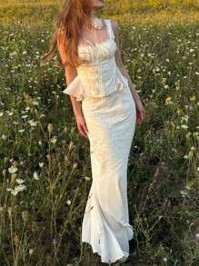 SHEIN Frenchy 2件套女士吊带背心和迷你裙套装 - 杏色 - 查看 11