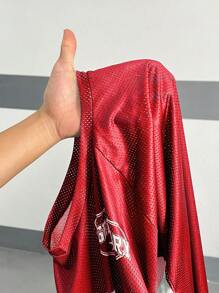 Coolane Camiseta de manga larga con cuello en V y estampado numérico, de estilo 'Streetwear Blockcore' para mujer, temporada primavera/verano, color rojo