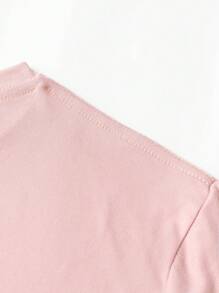 SHEIN Unity 女款柠檬植物图案圆领短袖 T 恤，夏季 - 粉色 - 查看 4