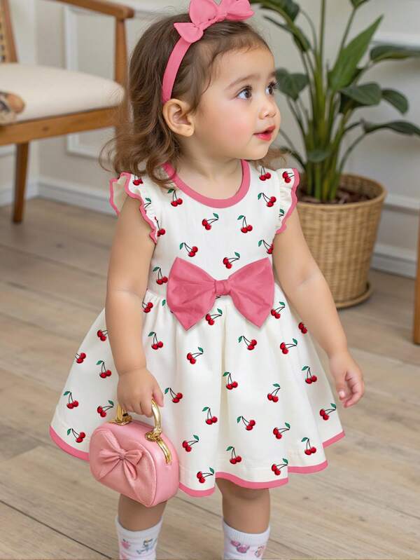 SHEIN 2pcs Baby Girl Sweet Butterfly Decor Cute Bee Print Sleeveless Dress, Summer Fashion