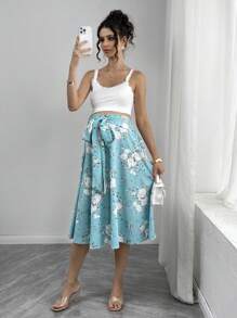 Momance Elegant & Comfy Floral Print Drawstring Waist Maternity Skirt