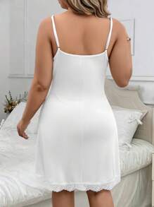 SHEIN Clasi 大码女式撞色蕾丝吊带裙 - 白色 - 查看 2