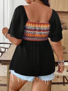 EMERY ROSE Áo sơ mi cổ vuông tay bèo nhún thường ngày cho kỳ nghỉ hè cỡ lớn dành cho nữ - Nhiều màu - Xem 2