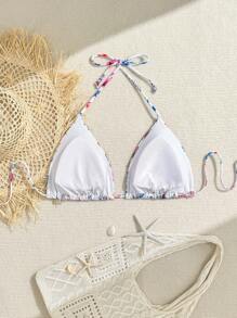 Swim Vcay Plus Size Women Plant Printed Sexy Halter Necktop, Summer Beach - Multicolor - View 2