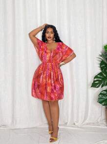 Slaydiva 1 pieza Vestido de playa de talla grande con estampado tropical para mujer - Multicolor - Ver 6