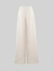 SHEIN PETITE Pantaloni larghi casual da lavoro plissettati di colore unito e ampi per donna