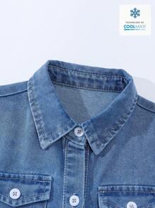 Denimly 女童宽松休闲可爱舒适蝴蝶结装饰衬衫领浅洗蓝短袖长款牛仔连衣裙 - 中等水洗藍 - 查看 5