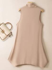 Franclia Sleeveless Asymmetrical Lightweight Vest Jacket - Brown - View 2