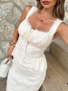 SHEIN Frenchy 2件套女士吊带背心和迷你裙套装 - 杏色 - 查看 9