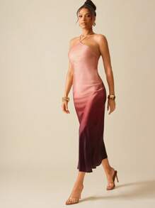 Hauture 渐变色缎面吊带露背长裙