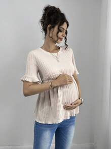 Momance Maternity Jacquard Loose Ruffle Sleeve Blouse - Khaki - View 4