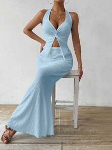 Rafferiza Women 2Pcs Set Including Solid Twist Hem Camisole Top And Fitted Fishtail Hem Skirt - Baby Blue - View 5