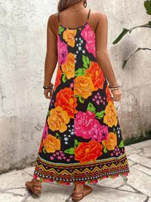 Breezaya 大码女式树叶印花无袖宽松连衣裙 - 彩色 - 查看 2