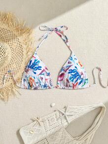 Swim Vcay Plus Size Women Plant Printed Sexy Halter Necktop, Summer Beach - Multicolor - View 1