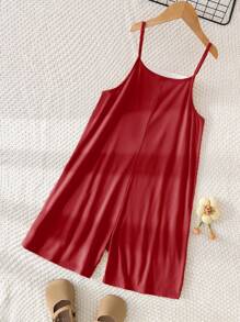 Mono de niña preadolescente con bloques de color y doble bolsillo para el verano - Rojo - Ver 2