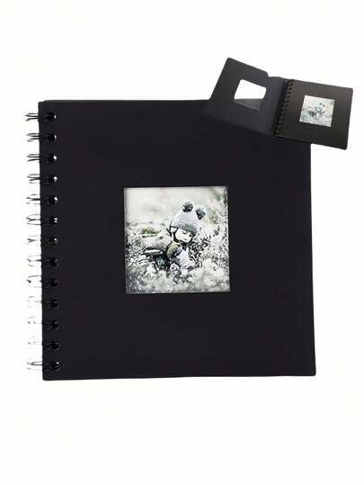 1pc, Scrapbook Photo Album With Black Inner Cowhide Paper Pages, 7x7 Inches, 20 Pages, DIY Notebook, Wedding Anniversary Memory, Travel, Guest, Christmas, Gift Giving, Message Book, Birthday, Valentine's Day Gift