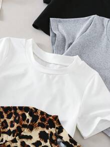 SHEIN 少女纯色圆领短袖短款T恤 - 彩色 - 查看 6