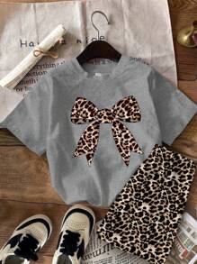 SHEIN 2pcs Tween Girls' Casual Minimalist Short Sleeve Top And Shorts Set, Suitable For Summer - Multicolor - View 4