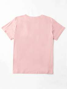 SHEIN Unity 女款柠檬植物图案圆领短袖 T 恤，夏季 - 粉色 - 查看 2