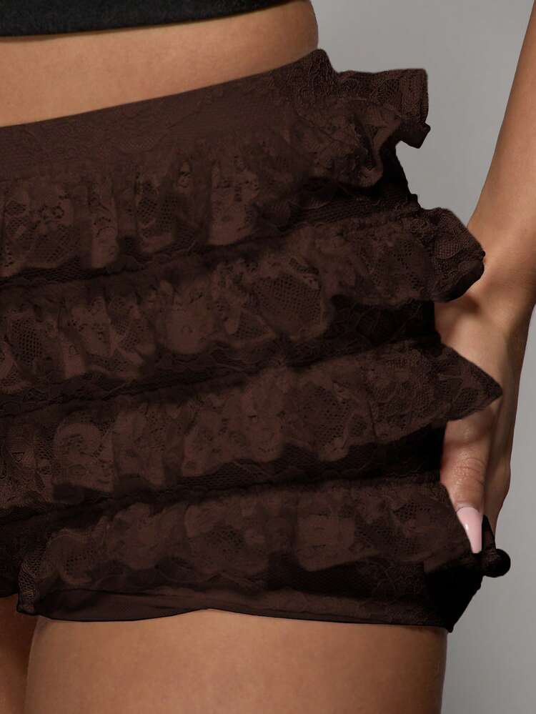 MISSGUIDED Lace Layered Ruffle High Waisted Booty Shorts Festival Summer Party Mini Shorts Dance Performance Shorts