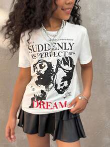 Coolane Kids Camisetas blancas con gráficos de streetwear para niñas preadolescentes en primavera/verano - Blanco - Ver 2
