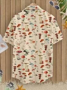Manfinity RSRT Men's Mushroom Print Button-Down Short Sleeve Shirt, Summer - Multicolor - View 2