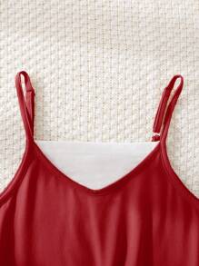 Mono de niña preadolescente con bloques de color y doble bolsillo para el verano - Rojo - Ver 4