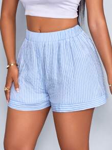 SOLERSUN Women's Spring Summer Elegant Vacation Casual Striped High Waisted Shorts - Blue - View 5