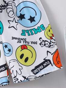 Set de 3 piezas para niños pequeños que consta de camisa de manga corta con diseño de conejo casual, pantalones cortos y sombrero de cubo. Adecuado para ropa infantil, ropa de niños pequeños, apto para uso diario, ir a la escuela, estar en casa, uso diario, usar en la escuela, viajes, deportes, y apropiado para las temporadas de primavera y verano.