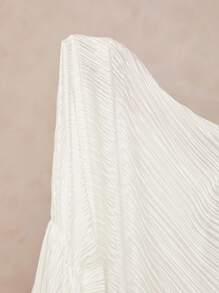 Lumalex 1 pieza Vestido largo de mujer con cuello en V profundo, mangas anchas plisadas, falso diseño de 2 piezas, volantes en el bajo y silueta ceñida