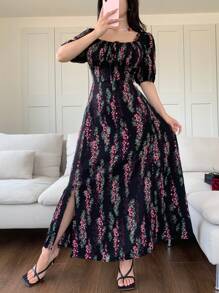 Modelyn Váy in hoa lãng mạn thời trang dành cho nữ, thích hợp cho kỳ nghỉ - màu đen - Xem 3