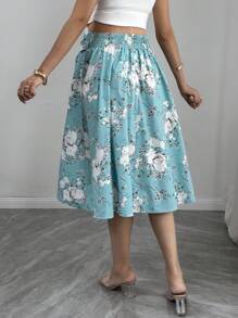 Momance Elegant & Comfy Floral Print Drawstring Waist Maternity Skirt