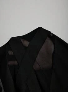 SHEIN CURVE+ Plus Size Sheer Mesh Patchwork Lightweight & Stretchy Leggings - Black - View 9