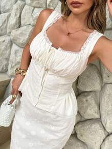 SHEIN Frenchy 2件套女士吊带背心和迷你裙套装 - 杏色 - 查看 7