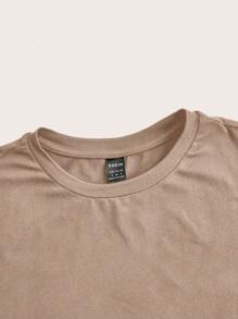 SHEIN ICON Áo thun nữ cổ tròn tay ngắn màu kaki giản dị, phù hợp cho mùa hè - Màu Khaki - Xem 3