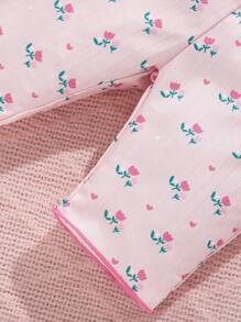 2 piezas Conjunto de pantalones cortos y blusa de manga corta informal y minimalista para bebé niña, color rosa claro - Rosa - Ver 4
