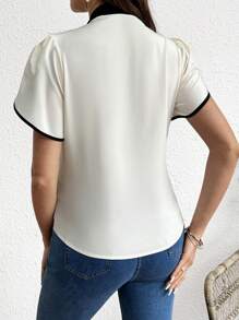 SHEIN Tie Collar Ruffle Sleeve Blouse Maternity Top - Apricot - View 2