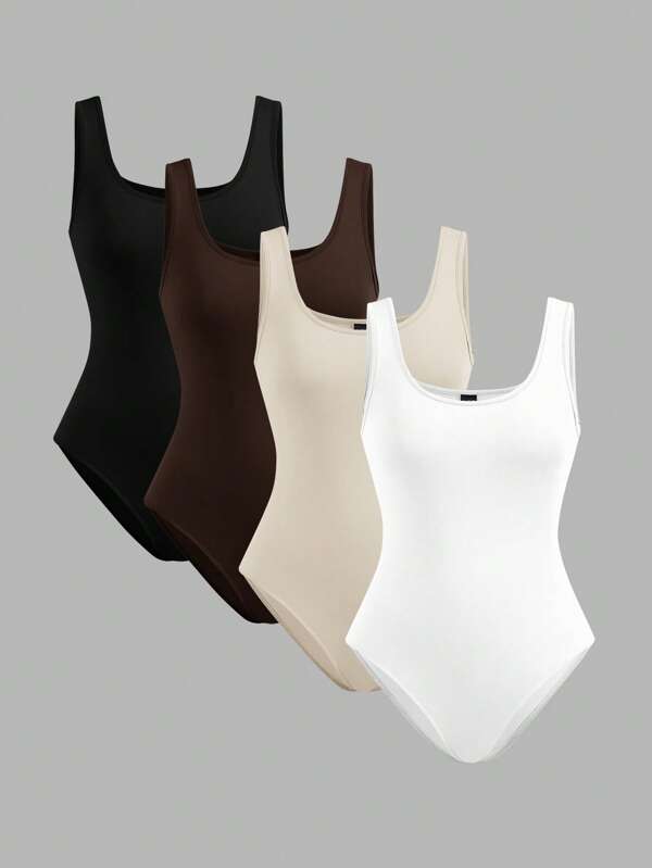 SHEIN EZwear Set de 4 piezas de body ajustado de mujer de varios colores, adecuado para usar de manera casual en verano