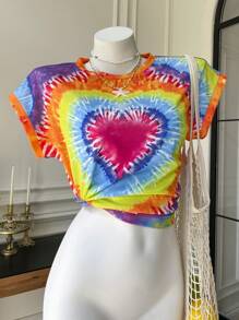 SHEIN EZwear 女士骄傲月彩虹心形印花T恤，夏季 - 彩色 - 查看 7