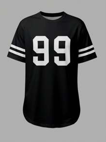 Maweii 大码女式休闲数字条纹印花T恤上衣 - 彩色 - 查看 4