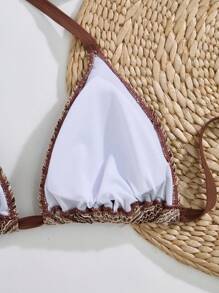 SHEIN Swim Curve Plus Size Women's 3pcs Swimsuit Set, Striped Tie-Front Tankini Top With Triangle Cups & High Cut Shorts Bottom Plus Cover Up, Sexy Beach Vacation For Summer