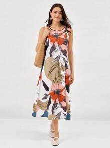 Miaspire 女式热带花卉印花休闲长款夏季连衣裙