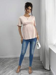 Momance Maternity Jacquard Loose Ruffle Sleeve Blouse - Khaki - View 1