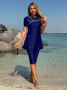 Swim Mulvari Women's Elegant Modest Sports Camisole Tankini Bikini Top For Summer Beach Vacation - Royal Blue - View 1