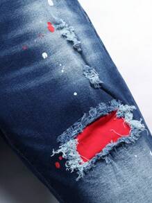 Manfinity LEGND Men's Distressed Printed Denim Jeans Men S Ripped Jeans - Dark Wash - View 5