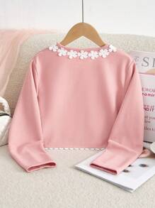 Tween Girl Short Jacket Coat, Elegant Ruffle Collar Casual Outwear Tops - Pink - View 2